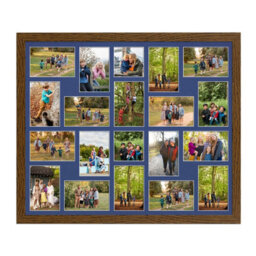 AK Frames 80X70Cm Dark Oak Modern Multi Photo Frame With Blue Mount - Holds 20 Apertures (18X) 6X4, (2X) 4X4 Photos - thumbnail 1