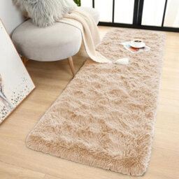 Ameha Shaggy Beige Area Rugs For Bedroom, Hallway Runner Fluffy Rug Anti-Slip - Soft Thick Pile Rug Non-Shedding, 60X220 Cm - thumbnail 3