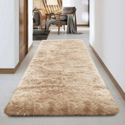 Ameha Shaggy Beige Area Rugs For Bedroom, Hallway Runner Fluffy Rug Anti-Slip - Soft Thick Pile Rug Non-Shedding, 60X220 Cm - thumbnail 2