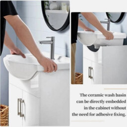 Floor Bathroom Vanity With Ceramic Sink, Bathroom Sink Cabinet With 2 Doors - thumbnail 7