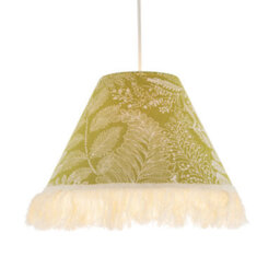 Happy Homewares Olive Green Jacquard Linen Floral Coolie Lamp Shade With White Tassels - thumbnail 2