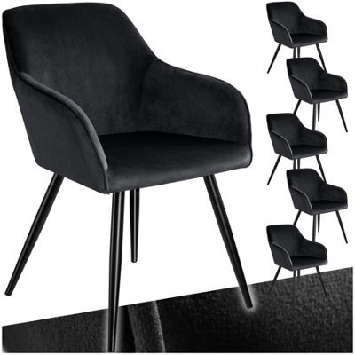 Tectake Set Of 6 Dining Chair Marilyn - With Armrests, Padded, Velvet Look, Black Steel Legs - Black - image 1
