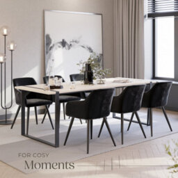 Tectake Set Of 6 Dining Chair Marilyn - With Armrests, Padded, Velvet Look, Black Steel Legs  - Black - thumbnail 8