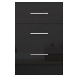 Reflect 3 Drawer Bedside - Black Gloss & Black Oak - Modern Nightstand For Bedroom Storage - H: 59.5Cm X W: 39.5Cm X D: 38Cm - thumbnail 4
