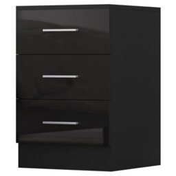 Reflect 3 Drawer Bedside - Black Gloss & Black Oak - Modern Nightstand For Bedroom Storage - H: 59.5Cm X W: 39.5Cm X D: 38Cm - thumbnail 3