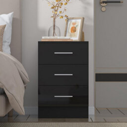 Reflect 3 Drawer Bedside - Black Gloss & Black Oak - Modern Nightstand For Bedroom Storage - H: 59.5Cm X W: 39.5Cm X D: 38Cm - thumbnail 2