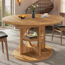 Btm Round To Oval Extendable Dining Table  110 To 150 Cm, Seats Up To 8 People, Dining Table For Kitchen And Balcony, Dark Brown - thumbnail 4