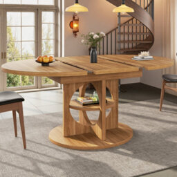 Btm Round To Oval Extendable Dining Table  110 To 150 Cm, Seats Up To 8 People, Dining Table For Kitchen And Balcony, Dark Brown - thumbnail 3