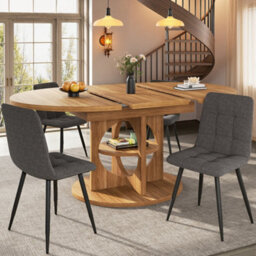 Btm Round To Oval Extendable Dining Table  110 To 150 Cm, Seats Up To 8 People, Dining Table For Kitchen And Balcony, Dark Brown - thumbnail 2
