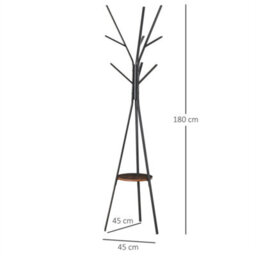 Brown  Free Standing Coat Rack Metal Shelf Holder Stand - thumbnail 1