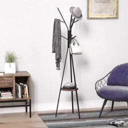 Brown  Free Standing Coat Rack Metal Shelf Holder Stand - thumbnail 4