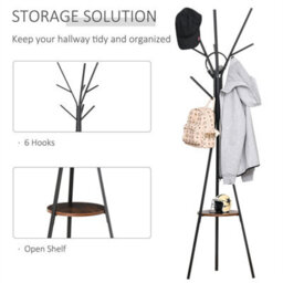 Brown  Free Standing Coat Rack Metal Shelf Holder Stand - thumbnail 3