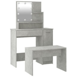 Berkfield Dressing Table Set With Led Concrete Grey Engineered Wood - thumbnail 6