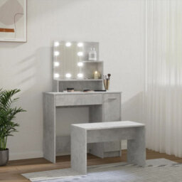 Berkfield Dressing Table Set With Led Concrete Grey Engineered Wood - thumbnail 4