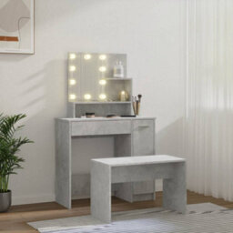 Berkfield Dressing Table Set With Led Concrete Grey Engineered Wood - thumbnail 3