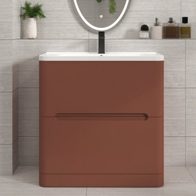 Royal Bathrooms Venice 800mm Terracotta Clay Floor Standing Bathroom Vanity Unit 2 Drawer With Ceramic Basin - 1 Tap Hole Basin - image 1