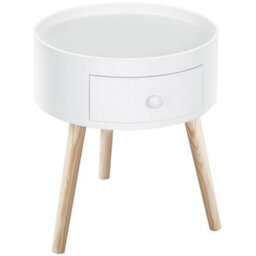 Wyld Haus Taloso Wood White Round Side Table With Drawer And Natural Wooden Legs - 38 X 45 Cm - thumbnail 2