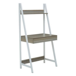 Orsina Light Oak Effect Desk Or Ladder Unit,desk With Pull-Out Slider,white Powder-Coated Metal Frame Working Desk