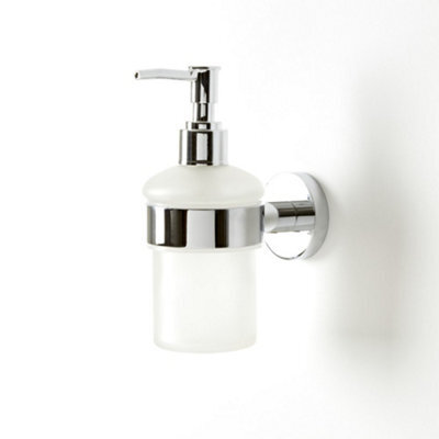 Homestylestore Round Wall Mounted Bathroom Glass Soap Dispenser With Chrome Holder - image 1