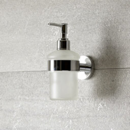 Homestylestore Round Wall Mounted Bathroom Glass Soap Dispenser With Chrome Holder - thumbnail 2