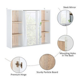 Homcom Wall Mounted Bathroom Storage Cabinet W/ Mirrored Door, Adjustable Shelf - thumbnail 5