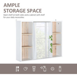 Homcom Wall Mounted Bathroom Storage Cabinet W/ Mirrored Door, Adjustable Shelf - thumbnail 4