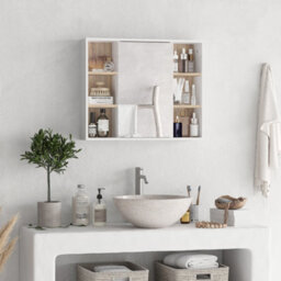 Homcom Wall Mounted Bathroom Storage Cabinet W/ Mirrored Door, Adjustable Shelf - thumbnail 1