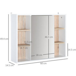 Homcom Wall Mounted Bathroom Storage Cabinet W/ Mirrored Door, Adjustable Shelf - thumbnail 3