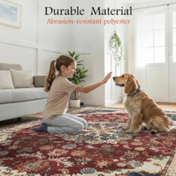 Bedlooms Whisper Cashmere Rug 120X170Cm, Red Floral Pattern, Non-Slip, Stain Resistant, Thick Soft Standard Area Carpet - thumbnail 6