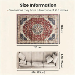 Bedlooms Whisper Cashmere Rug 120X170Cm, Red Floral Pattern, Non-Slip, Stain Resistant, Thick Soft Standard Area Carpet - thumbnail 5
