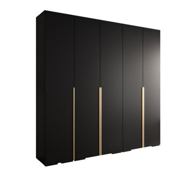 Arte Sleek Inova I Hinged Door Wardrobe H2370mm W2500mm D470mm - Modern Black Finish With Gold Vertical Metal Handles - image 1