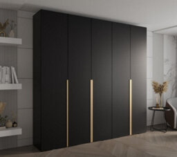 Arte Sleek Inova I Hinged Door Wardrobe H2370mm W2500mm D470mm - Modern Black Finish With Gold Vertical Metal Handles - thumbnail 2
