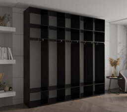 Arte Sleek Inova I Hinged Door Wardrobe H2370mm W2500mm D470mm - Modern Black Finish With Gold Vertical Metal Handles - thumbnail 4