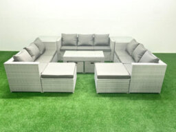 Fimous Outdoor Rattan Garden Furniture Set Grey Cushions 14 Seater Coffee Table And 2 Side Tables For Conservatory,patio - thumbnail 1