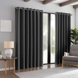 Aspire Homeware Plain Room Darkening Blackout Eyelet Curtain Pair Dark Grey (W) 168Cm X (D)228Cm With Tie Back Pair - thumbnail 9