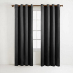 Aspire Homeware Plain Room Darkening Blackout Eyelet Curtain Pair Dark Grey (W) 168Cm X (D)228Cm With Tie Back Pair - thumbnail 1
