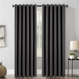 Aspire Homeware Plain Room Darkening Blackout Eyelet Curtain Pair Dark Grey (W) 168Cm X (D)228Cm With Tie Back Pair - thumbnail 2
