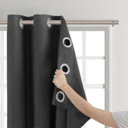 Aspire Homeware Plain Room Darkening Blackout Eyelet Curtain Pair Dark Grey (W) 168Cm X (D)228Cm With Tie Back Pair - thumbnail 6