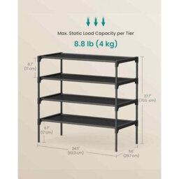 4-Tier Shoe Storage Rack, Freestanding Shoe Organiser With Fabric Shelves And Metal Frame, Hallway, Ink Black - thumbnail 2
