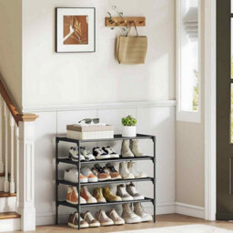 4-Tier Shoe Storage Rack, Freestanding Shoe Organiser With Fabric Shelves And Metal Frame, Hallway, Ink Black