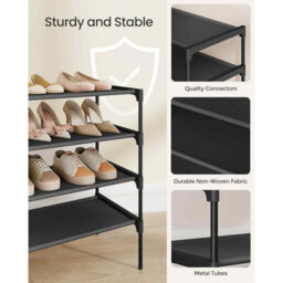 4-Tier Shoe Storage Rack, Freestanding Shoe Organiser With Fabric Shelves And Metal Frame, Hallway, Ink Black - thumbnail 4