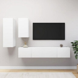 Berkfield 4 Piece Tv Cabinet Set White Engineered Wood - thumbnail 1