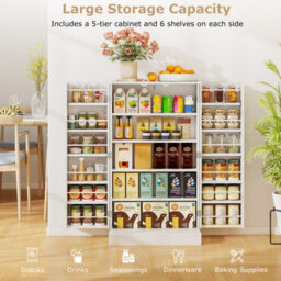 Costway 104Cm Tall Pantry Cabinet Freestanding Kitchen Buffet Cupboard With Doors-White - thumbnail 4