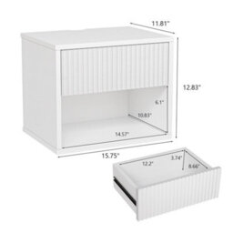 White-2Pcs Bedside Table Wall Mounted Nightstand Side Tables Bedroom Small Cabinet - thumbnail 2