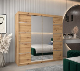 Arte Verona 04 Contemporary 2 Mirrored Sliding Door Wardrobe 9 Shelves 2 Rails Oak Artisan Effect (H)2000mm (W)2000mm (D)620mm - thumbnail 2