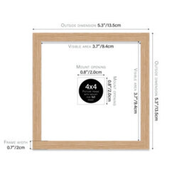 "4X4"" Oak Picture Frame - 4X4"" Square Frame With 1X1"" Mount For 4X4""/1X1"" Pictures Moderrn Style Thin Edge, 1 Pack" - thumbnail 2