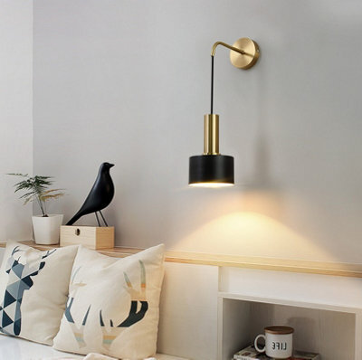 Wall Light Retro Style Iron Wall Lamp Fitting Indoor Bedroom Bedside E27 Lamp Holder Black And Gold - image 1