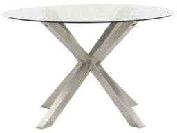Wyld And Coco 120Cm Round Outdoor Dining Table - Clear Tempered Glass Top, Silver Powder-Coated Stainless Steel Frame - thumbnail 1