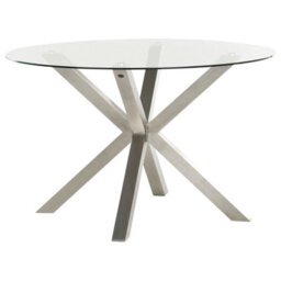 Wyld And Coco 120Cm Round Outdoor Dining Table - Clear Tempered Glass Top, Silver Powder-Coated Stainless Steel Frame - thumbnail 4