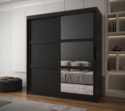 Arte Arendal Iii  Mirrored  Sliding Door Wardrobe With Panel Doors (H2000mm W1800mm D620mm) - Black Matt - image 1